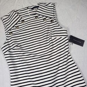 NWT TOMMY HILFIGER Women's Size 4 Black White‎ Striped Sleeveless Midi Dress